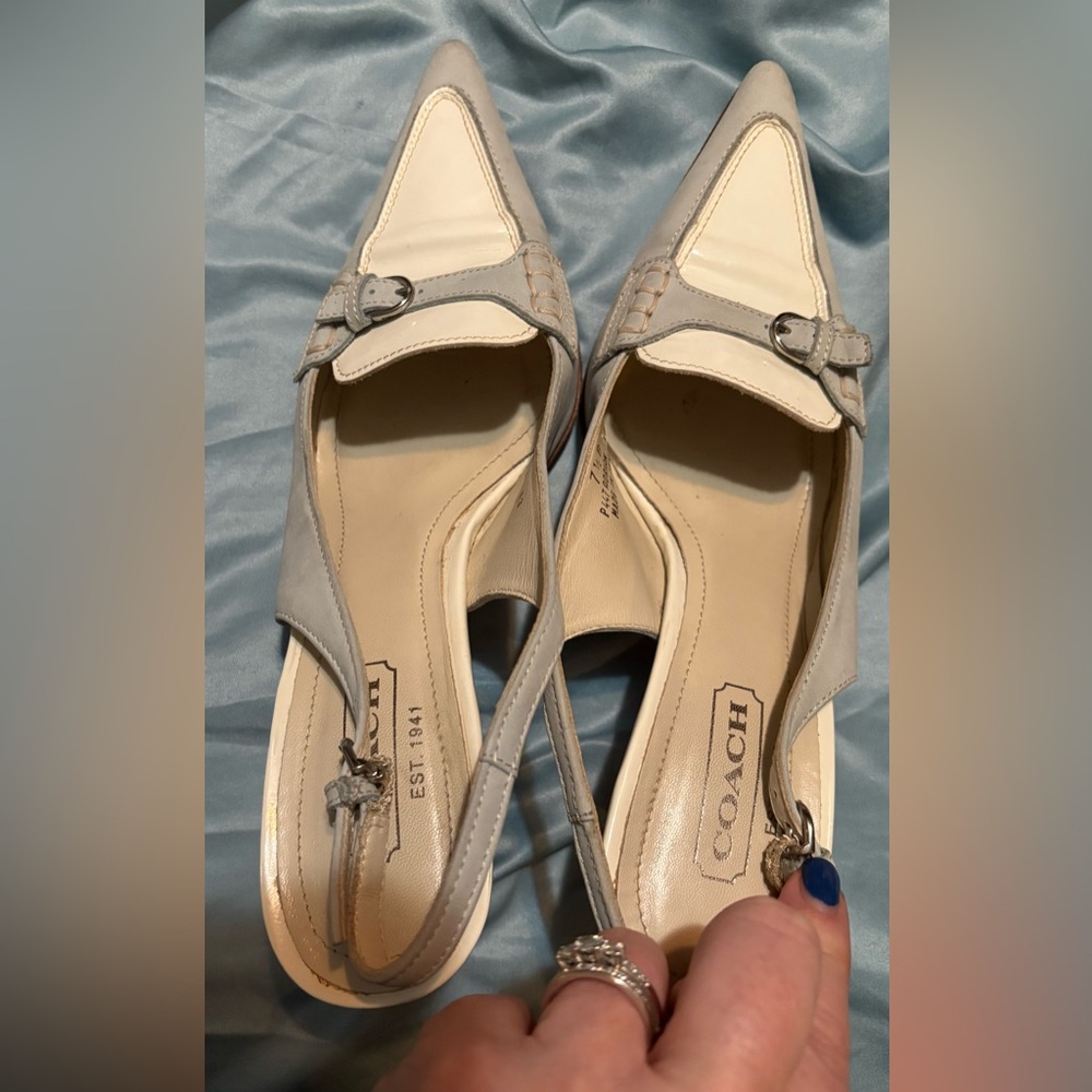 Coach Women's Adrian Shoes Sz 7.5 Blue Suede /patent Leather Made in Italy - Picture 4 of 8